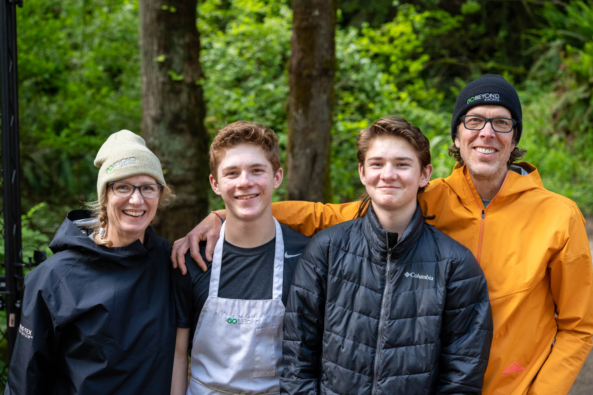 Renee and Todd Janssen, Go Beyond Racing race directors, with their kids Abraham and Koh who also work at the trail races.