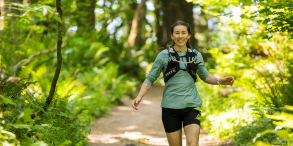 Caitlin running her first ultra at Stumptown Trail Runs 50K