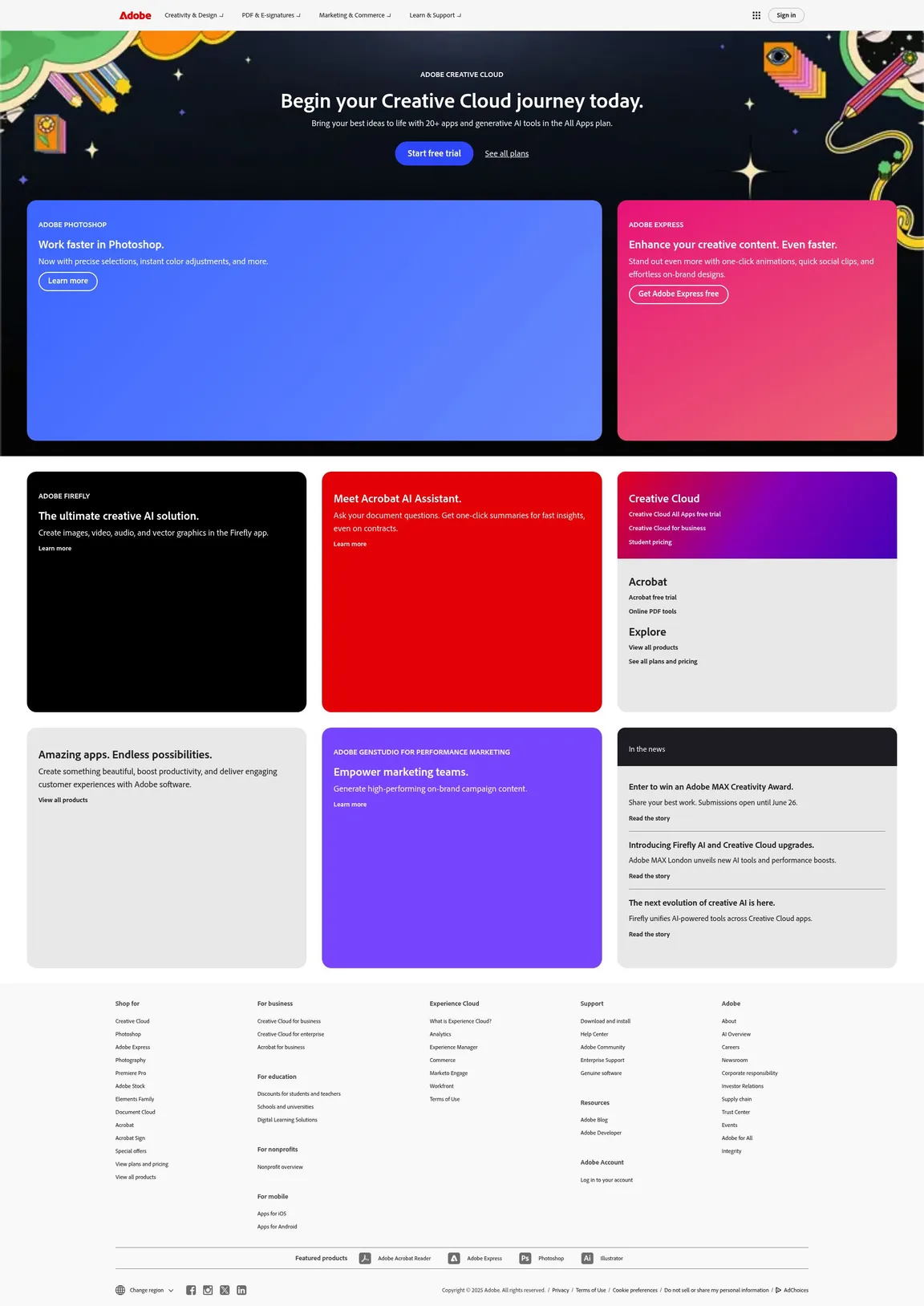 Adobe website screenshot taken with ScreenshotOne