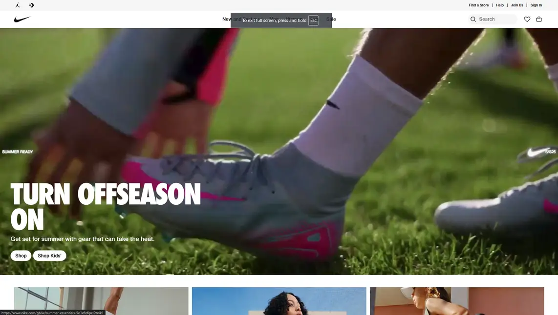Nike website screenshot taken with Windows 11 Snipping Tool