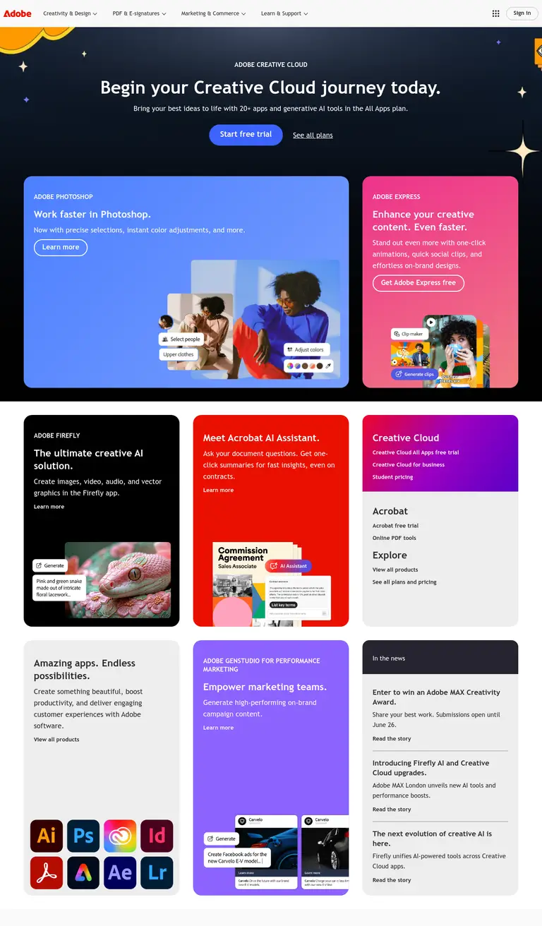Adobe website screenshot taken with Urlbox